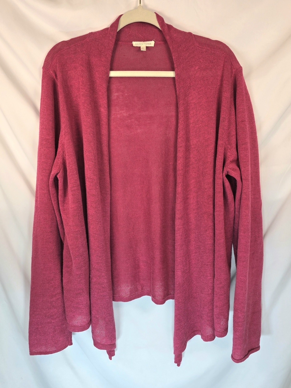 Eileen Fisher Fuchsia Linen Cardigan XL Knit Open Front Boho Minimalist Breezy